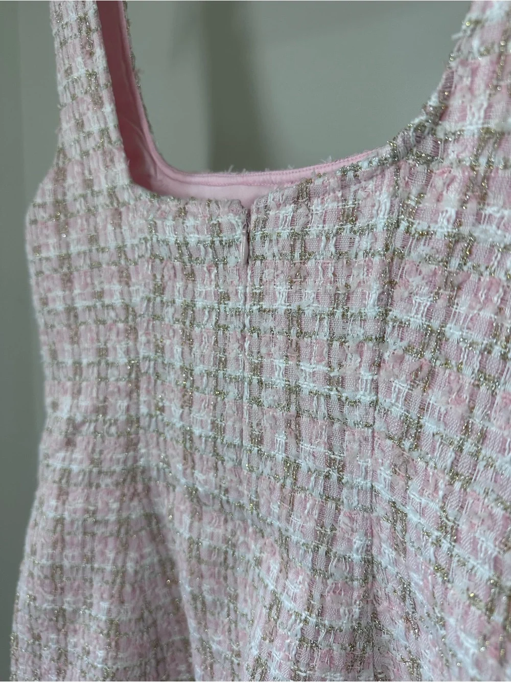 NWT Rumored Twiggy Tweed Square Neck Mini Dress in Pink Shimmer